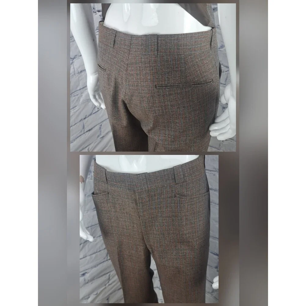 Vintage 70s 80s Men's 3 Piece Suit Brown Check Canvassed Flare Leg 40L 38L 34W